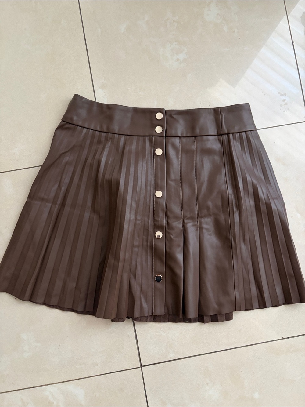 Zara Brown Pleated Faux Leather Mini Skirt